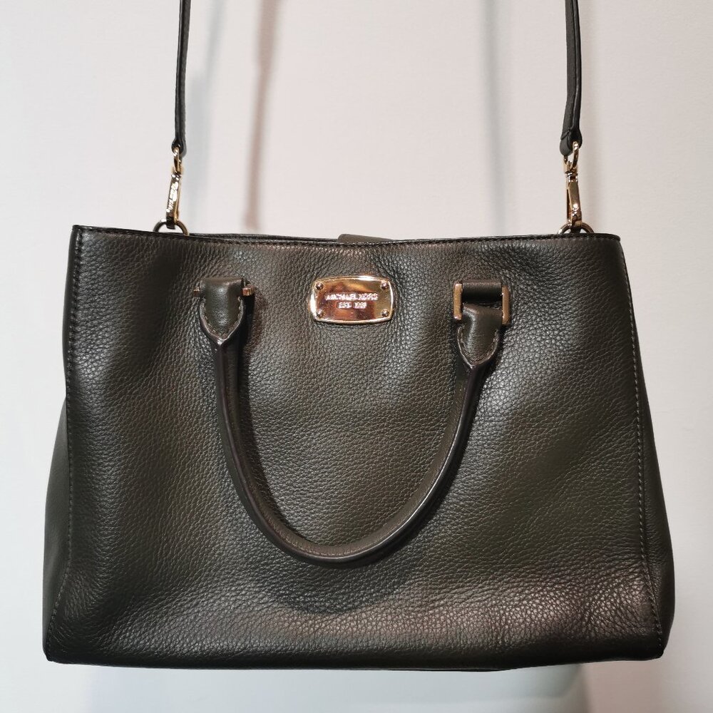 Olive/Gold Pebbled Leather Satchel/Crossbody EUC #253